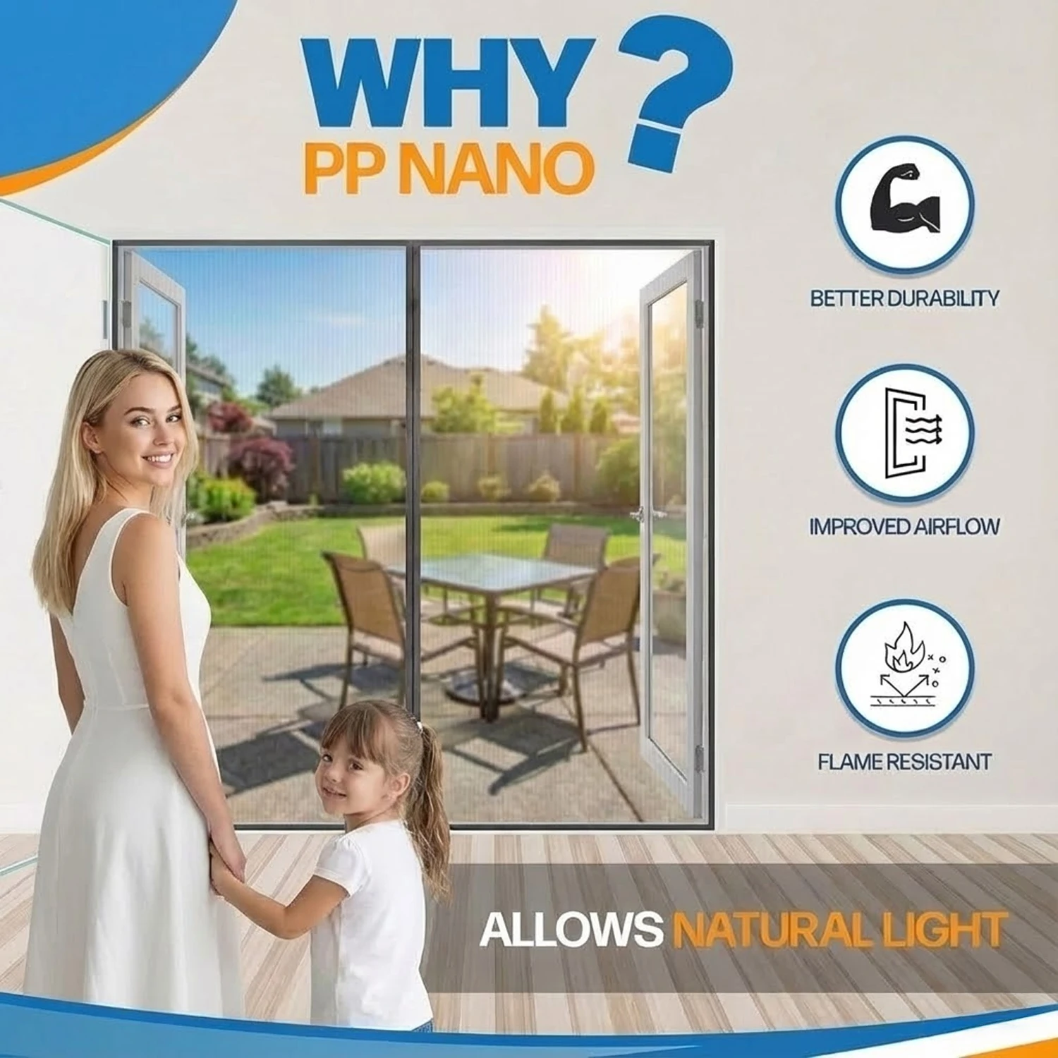 Heavy Duty Magnetic Screen Door, Fits 99% Doors, PP Nano Mesh, Hands-Free Auto Close, Pet Friendly, Bug Protection
