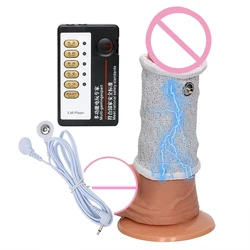 Conductive Fiber Sleeve Penis Enlargement Electric Stimulator Cock Stretcher Sex Toys For Men Medical Massager Machine Erotic