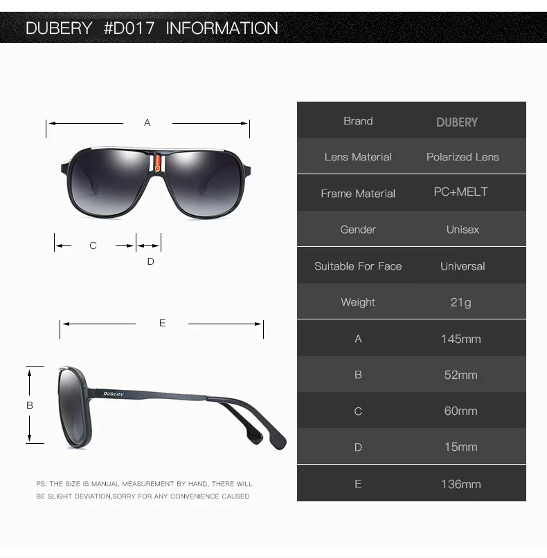 DUBERY Vintage Sunglasses Polarized Men's Sun Glasses For Men Square Driving Black Goggles Oculos Male 7 Colors Model 107