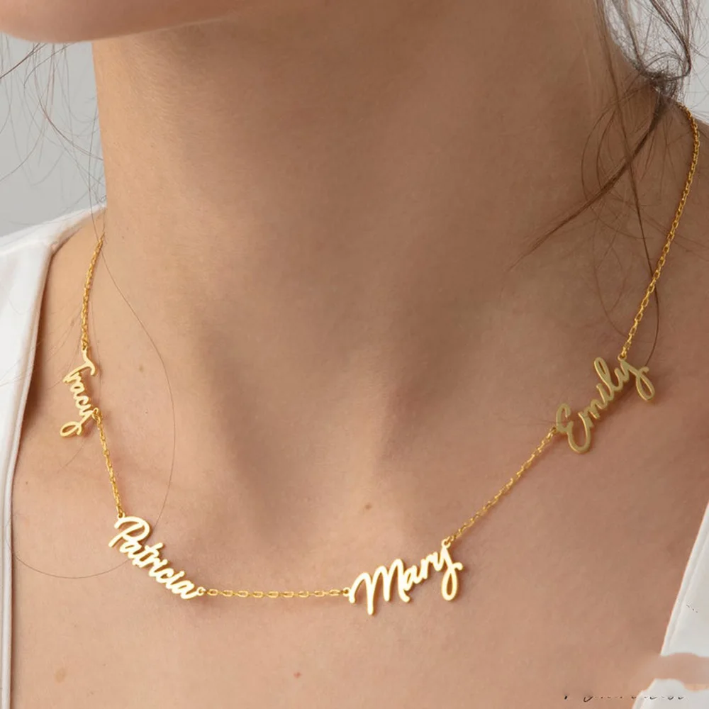 Custom Name Necklace for Women Stainless Steel Multiple Names Plate Pendant Jewelry Gift Personalized Family Initials Necklaces