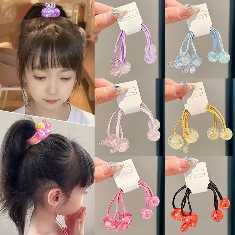 2PCS Cartoon Kopf Mädchen Schöne Elastische Haar Bands Prinzessin Haar Zubehör Kinder Haar Krawatten Baby Kopfbedeckungen