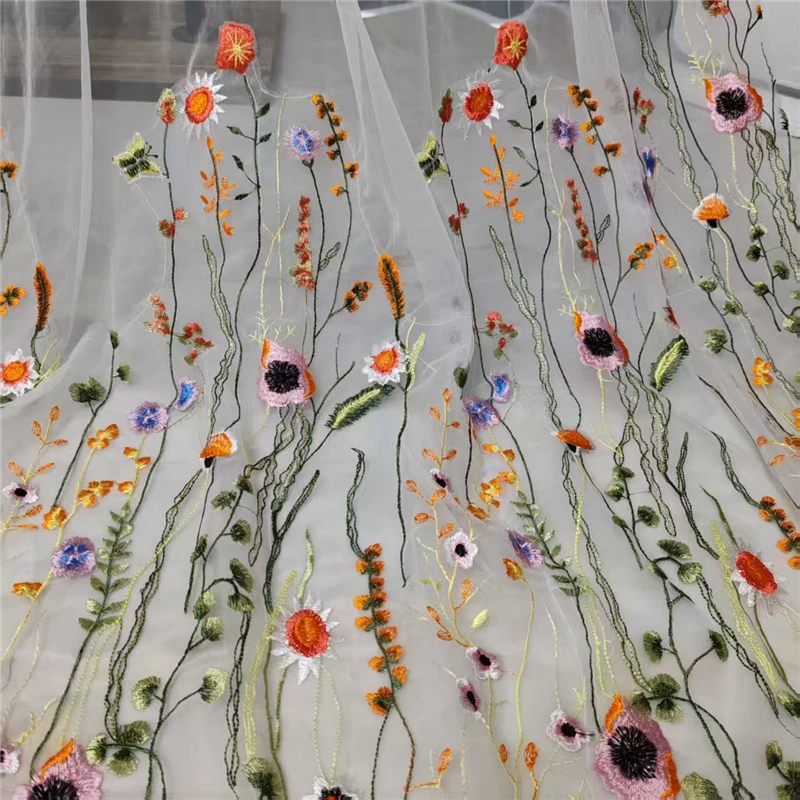 Embroidered Floral Bridal Wedding Cape Draped Veils Wild Flowers Secret Garden Cathedral With Comb Green Orange Flowers Leaves