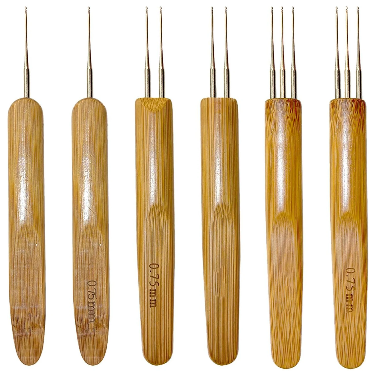 

6 шт. крючки для дредов с бамбуковой ручкой для волос, игла для плетения кос 0,75 мм для удлинения волос, изготовления париков, изготовления кос