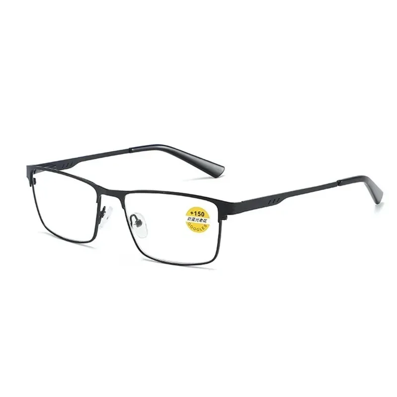 Anti-Blaulicht Metall-Lesebrille mit Federbügeln Geschäftsbrille für Herren Klassische Eckige Hyperopie-Brille – Detail 4