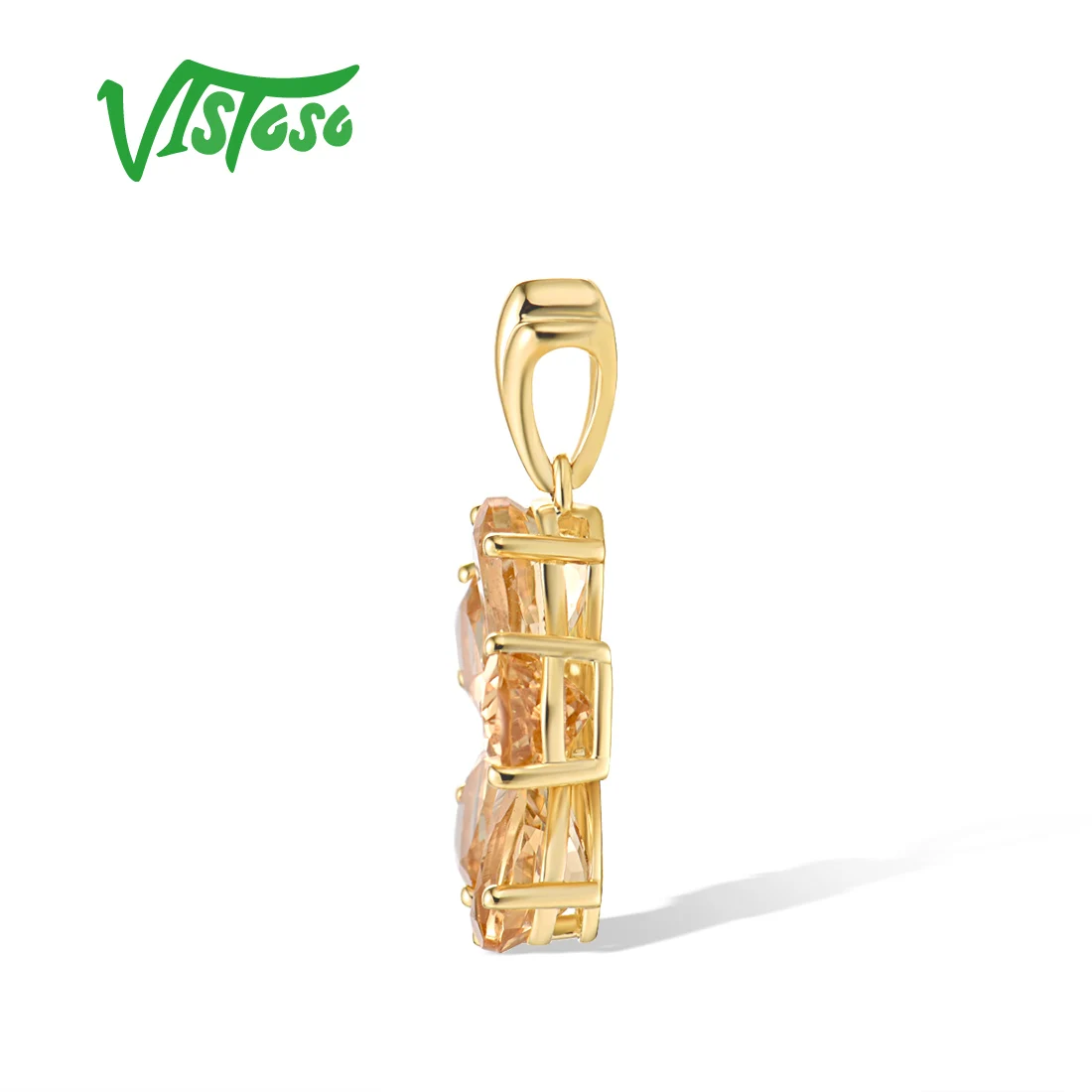 VISTOSO Reale 14K 585 Ciondolo in Oro Giallo per Le Donne Diamante Scintillante Fantastico Citrino Semplice Indossare Quotidiano Elegante