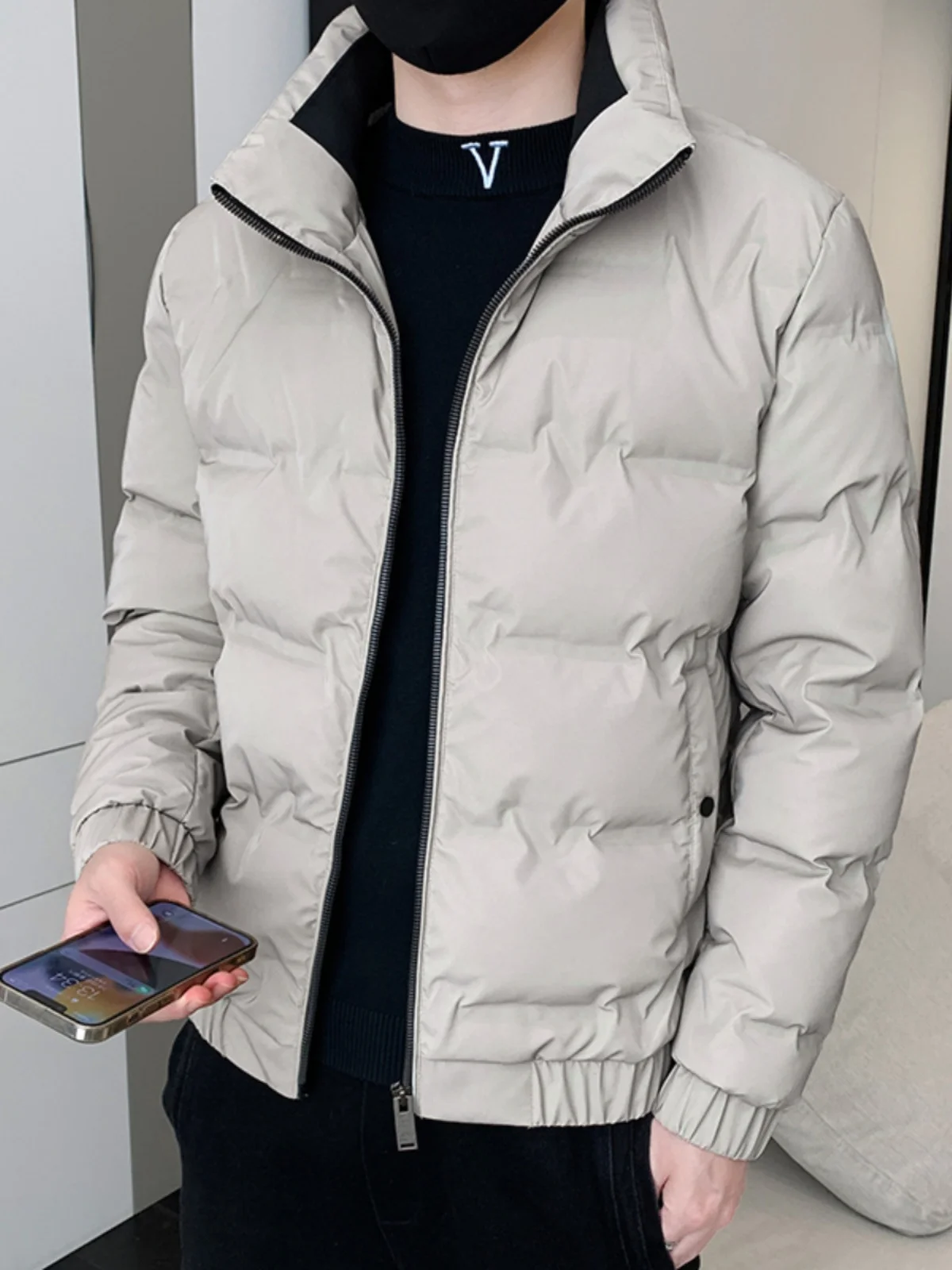 

Мужская зимняя куртка с воротником-стойкой, новая модная повседневная теплая белая пуховая куртка с вышивкой, верхняя одежда