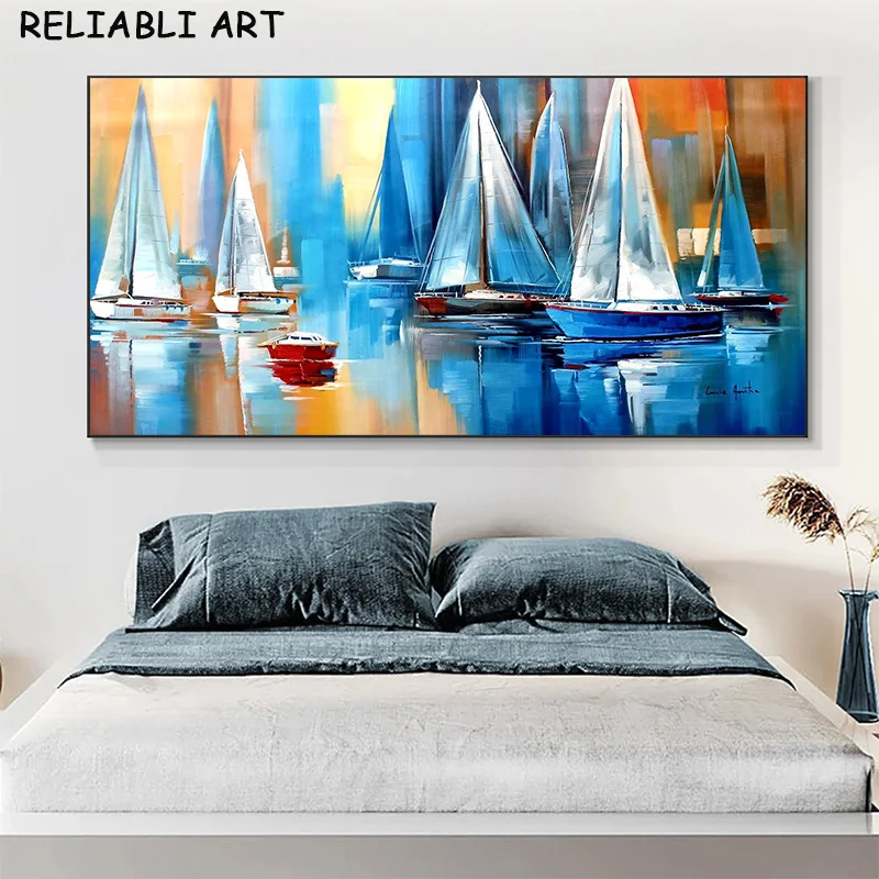 Abstract Colorful Sail Boat Oil Painting on Canvas Painting Poster And Print Wall Art  for Living Room No Frame