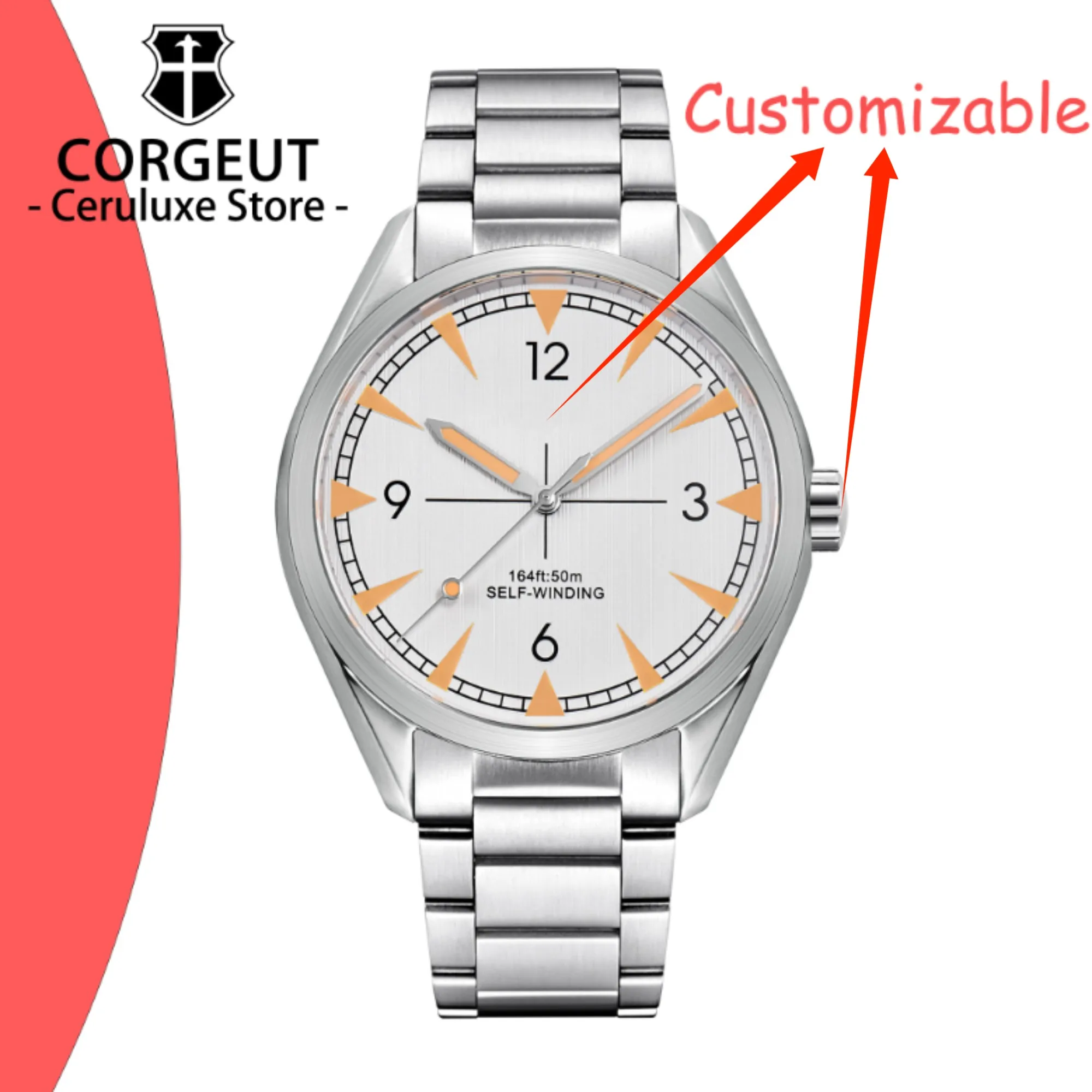 CUSTOM Logo Diy NH35 Mechanical Automatic Sapphire Crystal Watch BW9 Luminous Markings Stainless Steel Waterproof Men's Watches