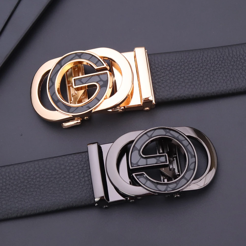 Ceinture en cuir véritable pour hommes, alliage métallique, structure automatique, marque de luxe, environnement de taille, sangle masculine