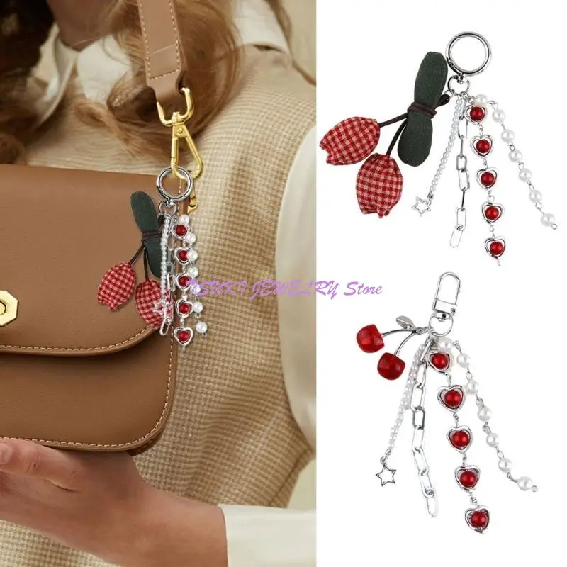 

62KE Cherry Key Chain Keyholders Heart Star Keyrings for Backback Decoration
