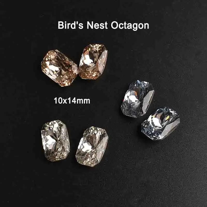 10x14mm Large Pointed Bottom Bird\'s Nest Octagonal Nail Art Rhinestone High Quality K9 Glass Crystal Manicure DIY Decoration