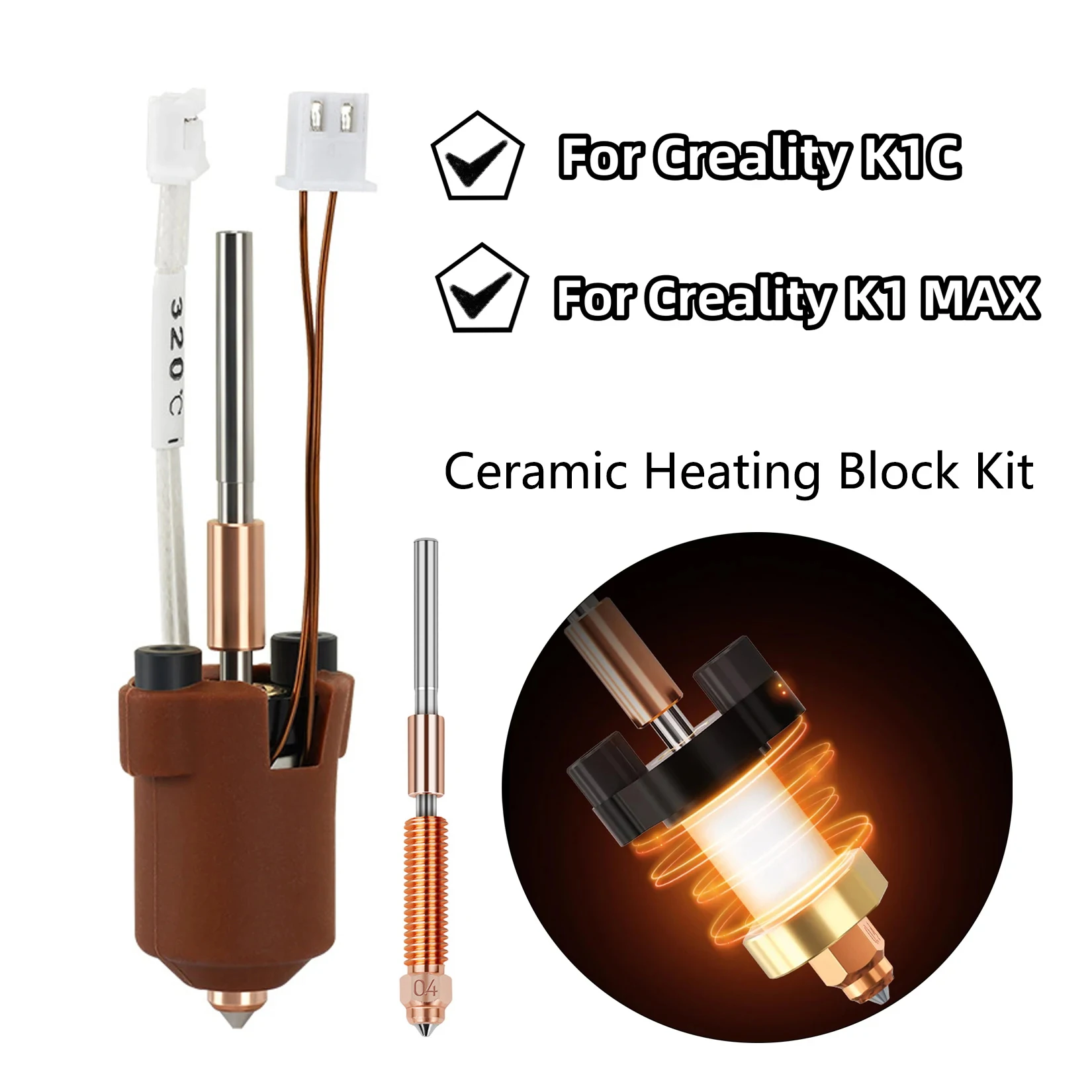 Ceramic Heating Block Kit Upgrade Hotend For Creality K1/K1 SE/K1 Max/Ender3 V3/K1C Quick-Swap Hardened Steel Nozzle