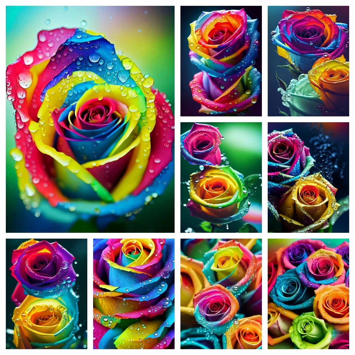 

Rainbow Rose 5D DIY Diamond Painting Mosaic Embroidery Fantasy Dream Colorful Flowers Cross Stitch Handmade Crafts Home Decor