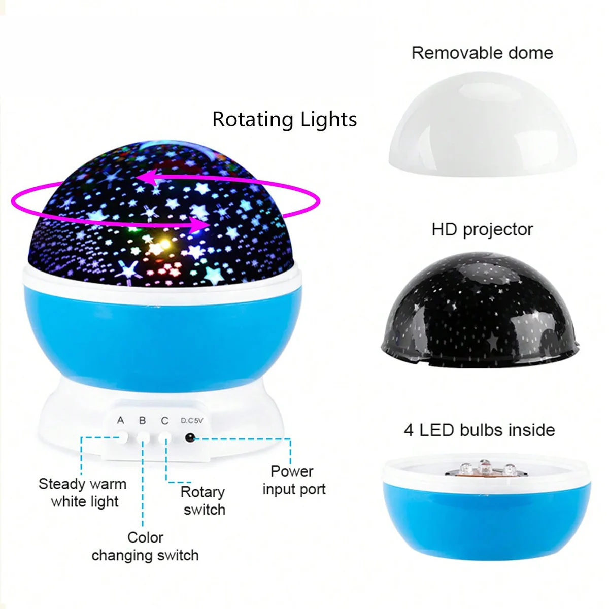 LED Bedside Lamp Projector Starry Sky Night Light Baby Room Decorative Lights Rotating Starry Nursery Moon Galaxy Table Lamp