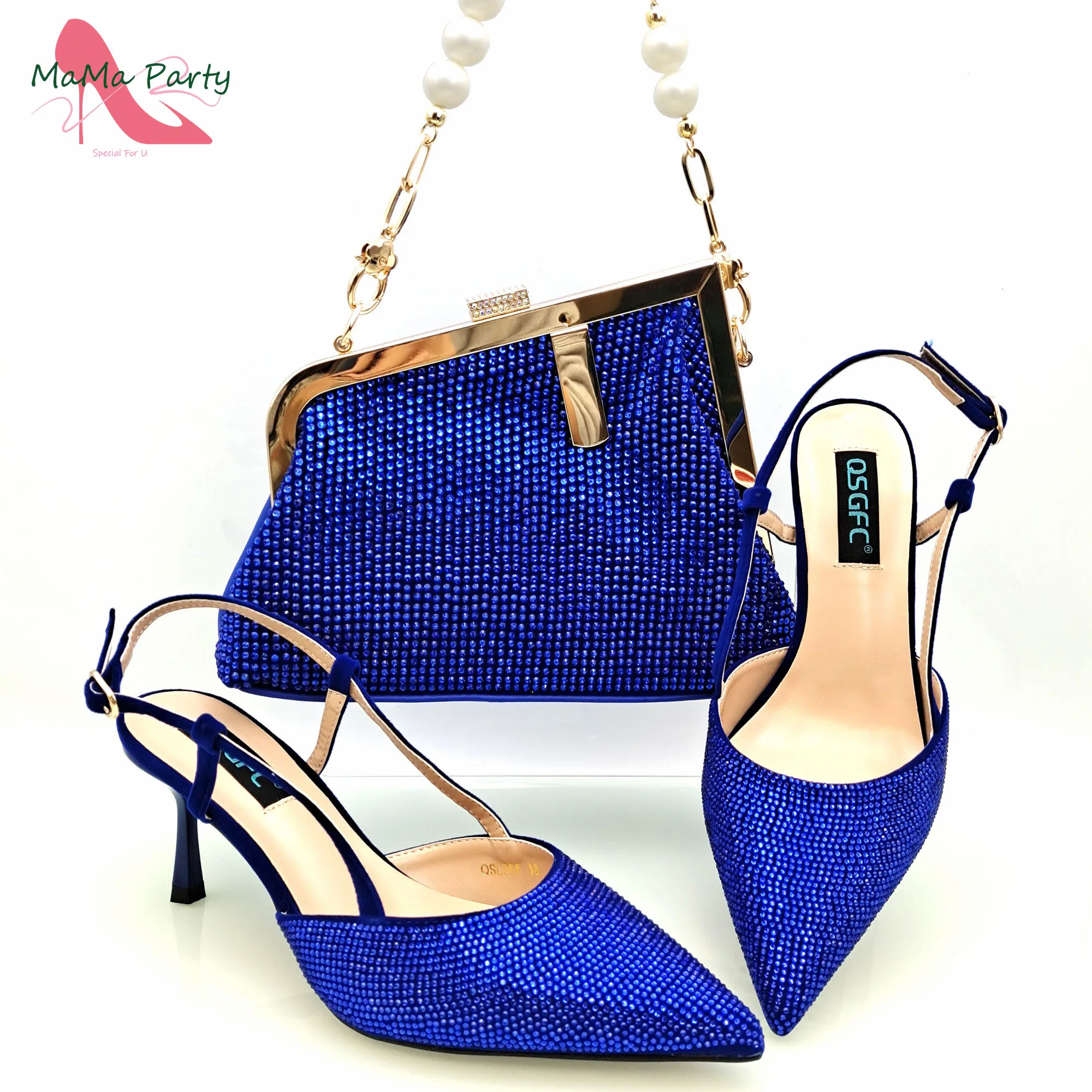 Summer New Arrivals Nigerian Design Women Matching Shoes and Bag Set in Royal Blue Color High Quality Pumps for Garden Party