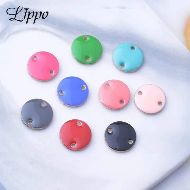 

30pcs12mm Round Copper Two Hole charm Dripping oil Connector Both Sided Enamel Earrings Pendant Jewelry Accessories Findings