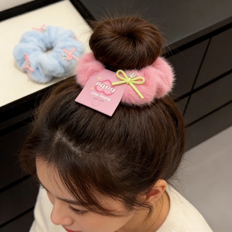 Neuer Weicher Schleifen-Haargummi für Frauen Neuer Stil Hoher Pferdeschwanz Plüsch Hochelastisches Haarband Vielseitiges Haaraccessoire
