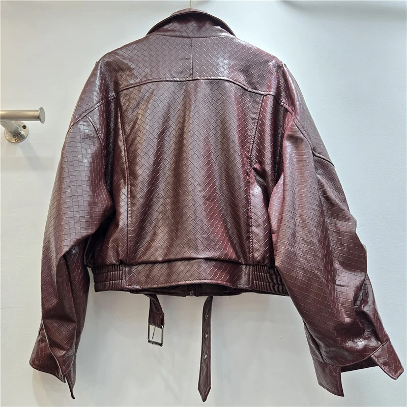Streetwear Fashion Women Short Faux Pu Leather Jacket Spring Autumn New Loose Casual Lapel Long Sleeve Female Biker Jacket Coat