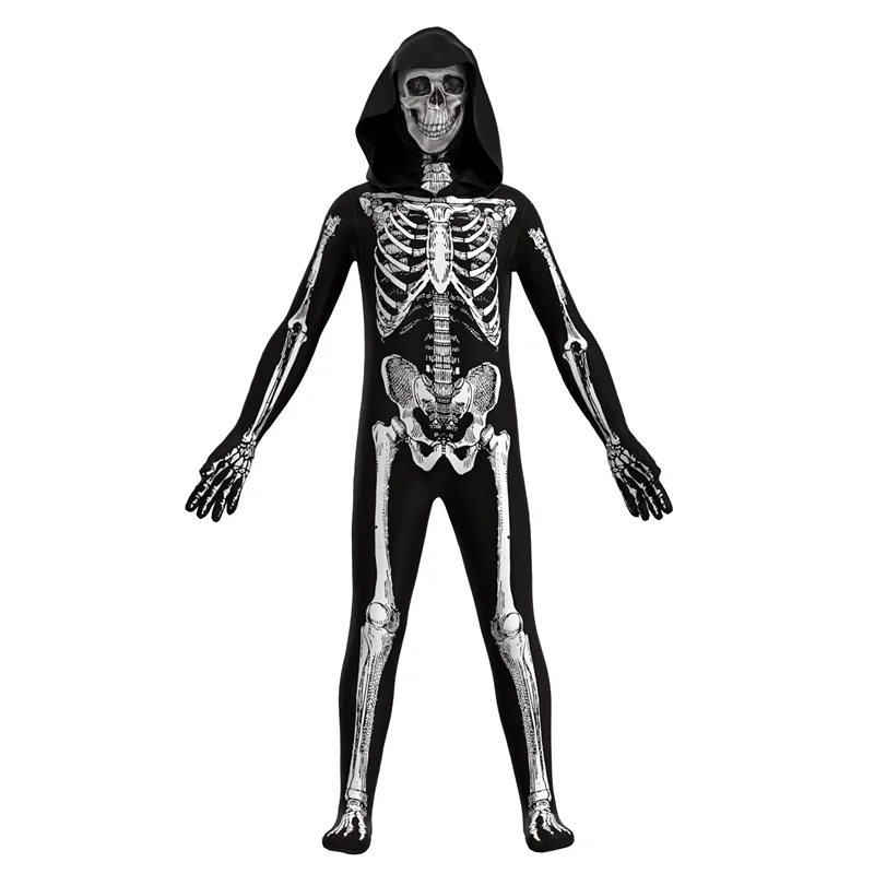 Halloween Skull Costume Children\'s Terror Dress Up Hooded Game Cosplay Holiday Gift Costume