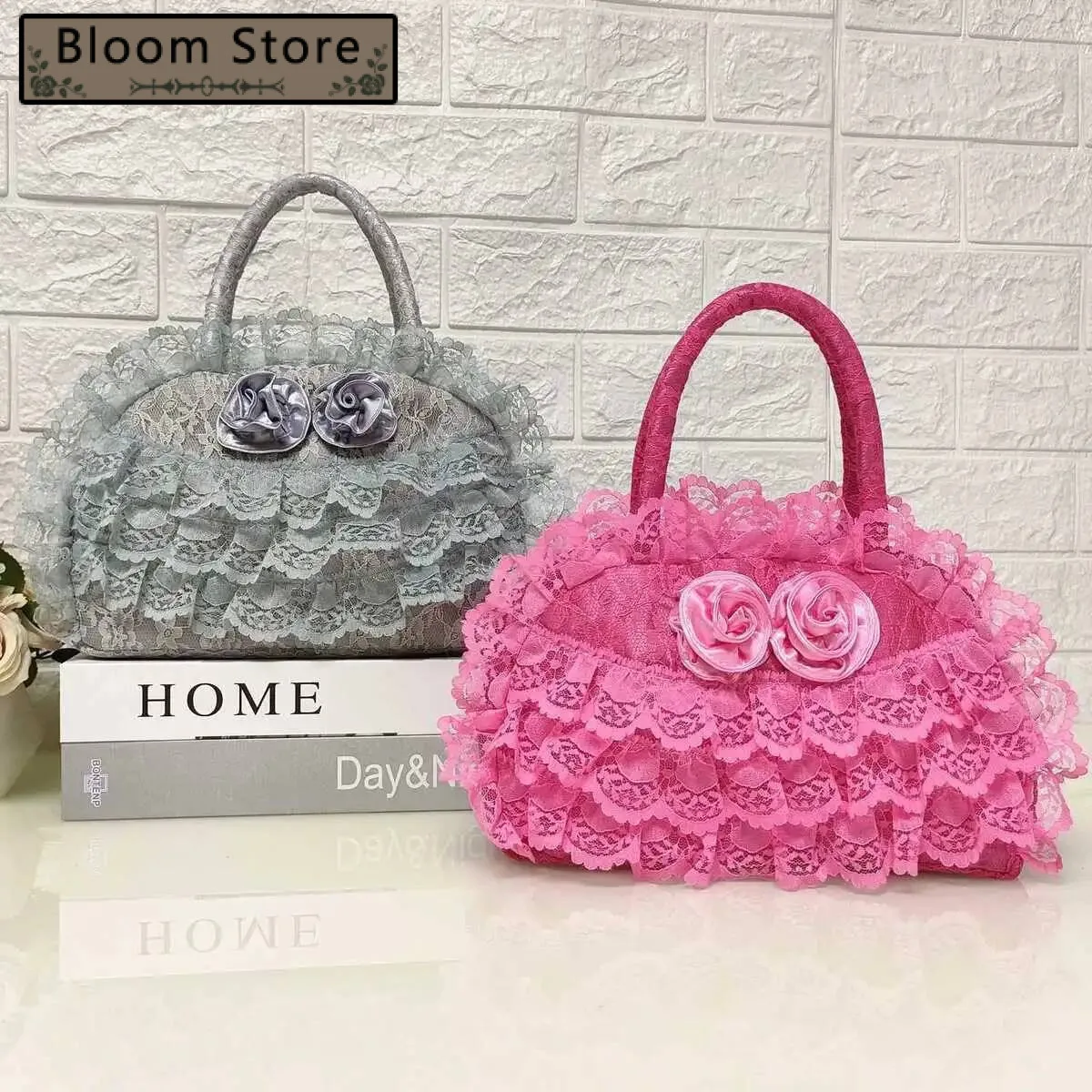 Bloom Fairycore Lace Y2k Hand Women Sweet Cute Bow Handle Pink Bag Purse Female Versatile Lolita Handbag Wallet 2025
