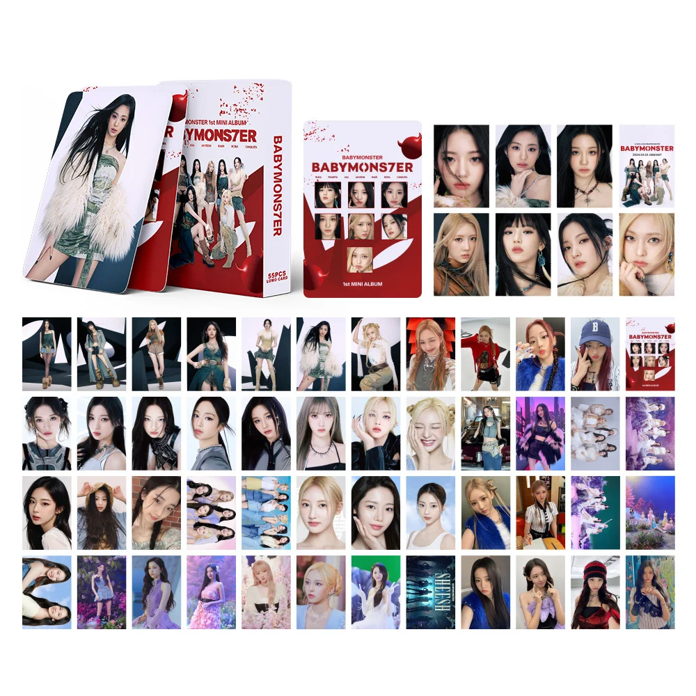 

55Pcs/Set KPOP BABYMONSTER HD Photocards RUKA ASA AHYEON RAMI RORA Ins Style Double Sides LOMO Cards Boxed Postcard Fans Gift