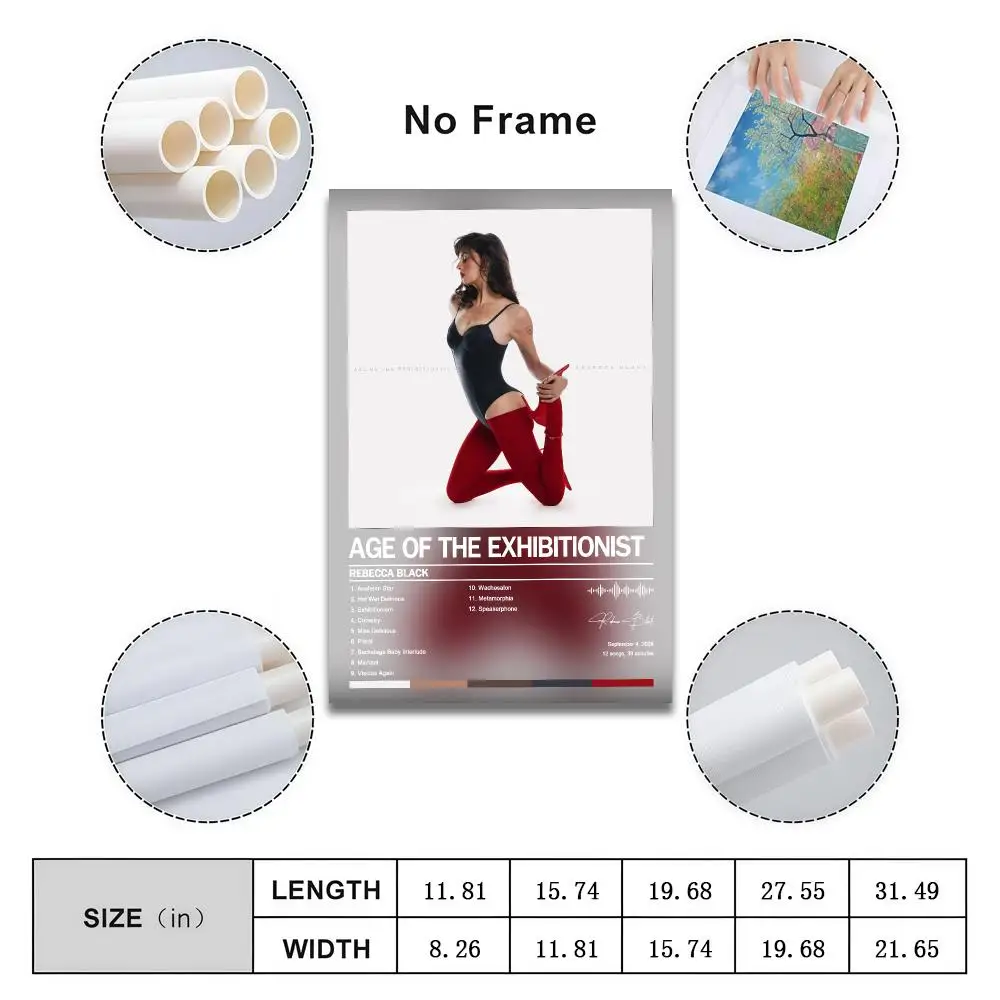 Poster Peelable Self-Adhesive Album Cover Poster Stickers, Frameless Wall Art for Singer Band Pop Rap Bedroom Rebecca B-Black