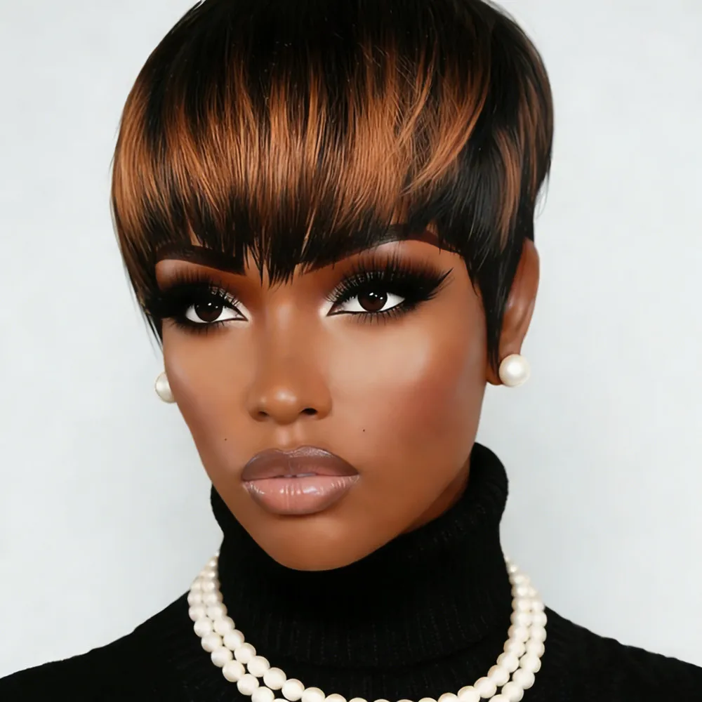 

Короткий прямой парик из натуральных волос, цвет 613/1B30, 6 дюймов, машинная работа, 150% плотность, для женщин.