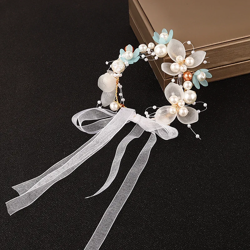 Luxury Elegant Bridesmaid Pearl Crystal Wrist Flower Bracelets Handmade Wedding Party Bridal Prom Wrist Jewelry Accessories