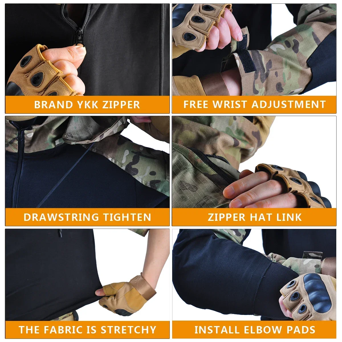 GREEN Combat T-Shirt Hooded Men Tactical Shirt Airsoft Paintball Fishing Shirts Wear-resisting Tops Multi Pocket Hunting Clothes - view 4