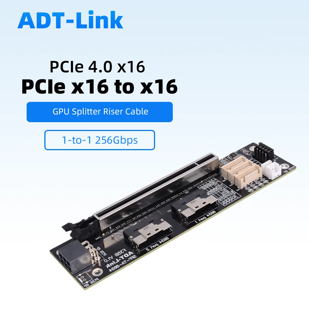 PCIe 4.0 x16 SlimSAS Splitter Extension Riser Cable Adapter card for GPU Graphics Card 1-to-2 ,1-to-4 SFF-8654 Gen4 256Gbps