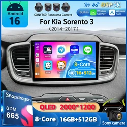 Android 16 Carplay Auto 4G+WIFI For Kia Sorento 3 2015 2016 2017 2018 GPS Car Radio Navigation Multimedia Video Player Stereo BT