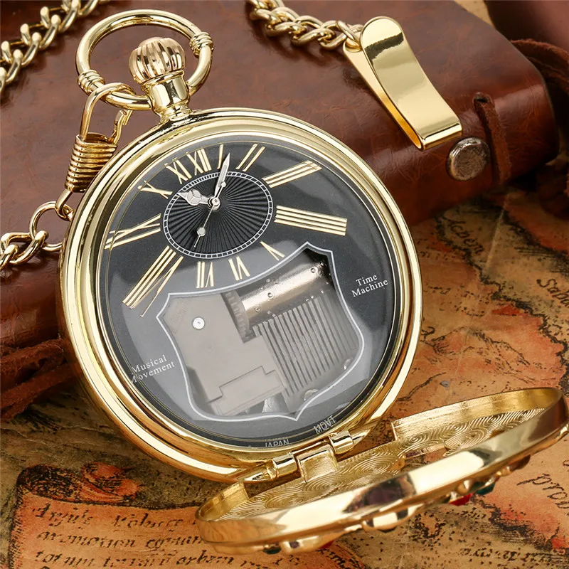 Musikalische Vintage-Quarz-Taschenuhr mit Libellen-Blumendesign spielt Castle in the Sky Melody, perfektes Geschenk für Musikliebhaber – Detail 5