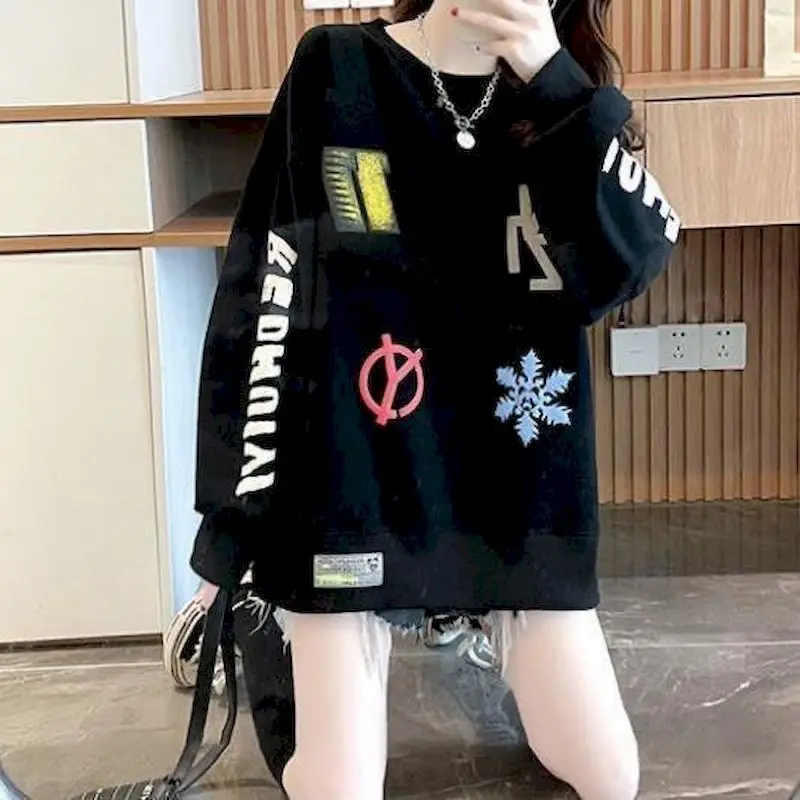 Fashion Fried Street Pullovers Women Plus Velvet Thicken Pullover Trendy Autumn Winter New Korean Style All-match Oversized Tops