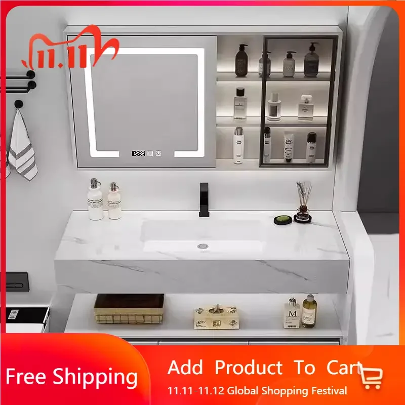

Luxury Bathroom Vanity Floating Mounted Bathroom Vanity Rock Integrated Sink Bedroom Gabinete Vestidores Postmodern Furniture