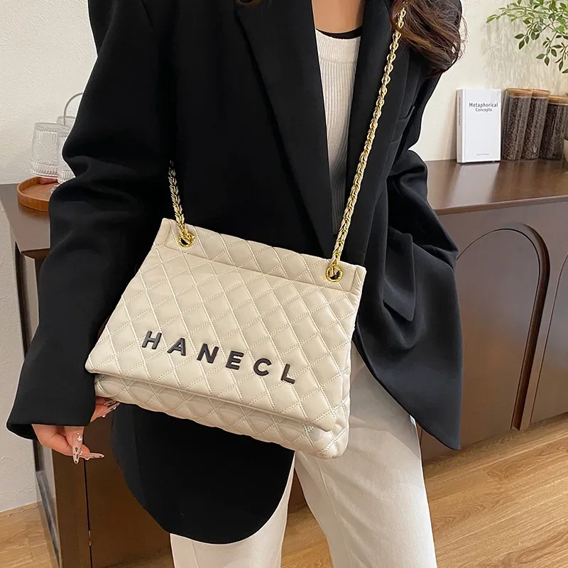 

Women's Premium Quilted Small Square Bag - Diamond Stitching, Spacious w/ Chain Strap, Versatile Crossbody for Work