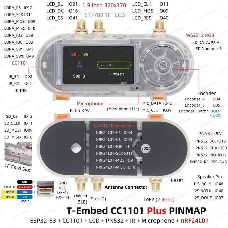 T-Embed ESP32-S3 Development Board 1.9 Inch LCD Display CC1101 PN532 Wireless Module For IoT DIY Project