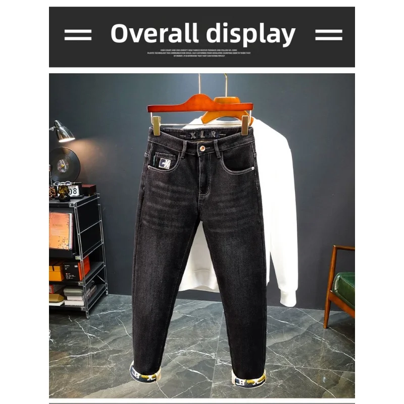 

2026 Зимние теплые джинсы. Мужская модная легкая роскошная мужская одежда из плотного бархата, модные утягивающие и эластичные длинные брюки.