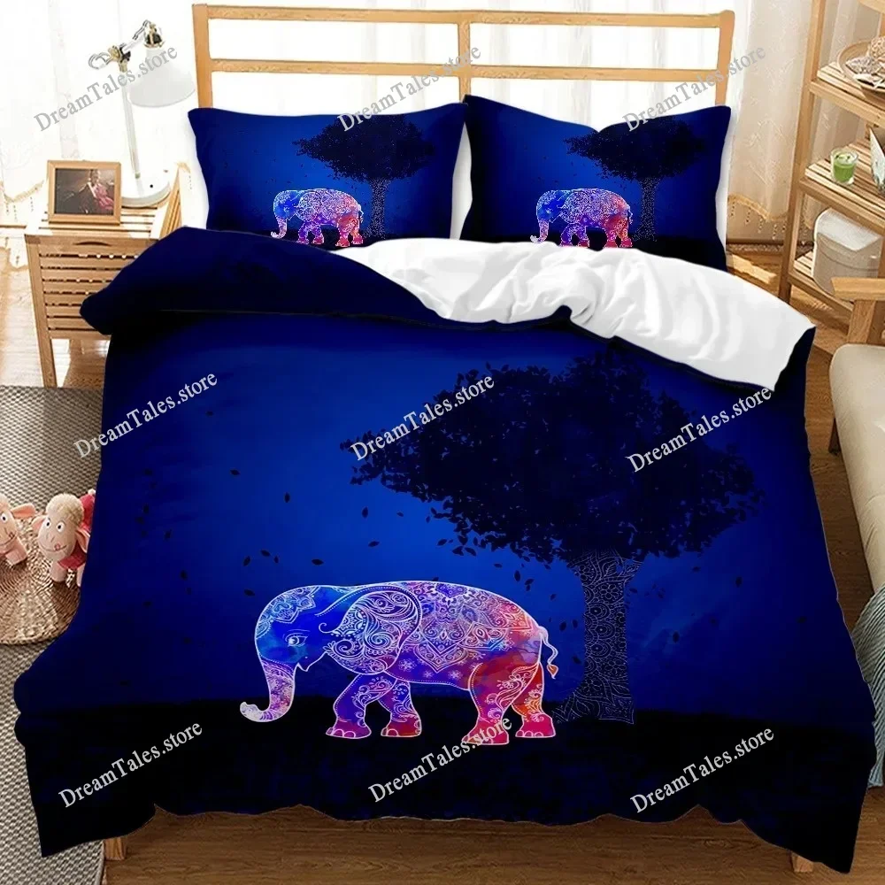 

Bohemian Elephant Mandala Pattern Boho Style Duvet Cover Pillow Case Bedding Set Quilt Cover Double Bed Home Textile Luxury Gift