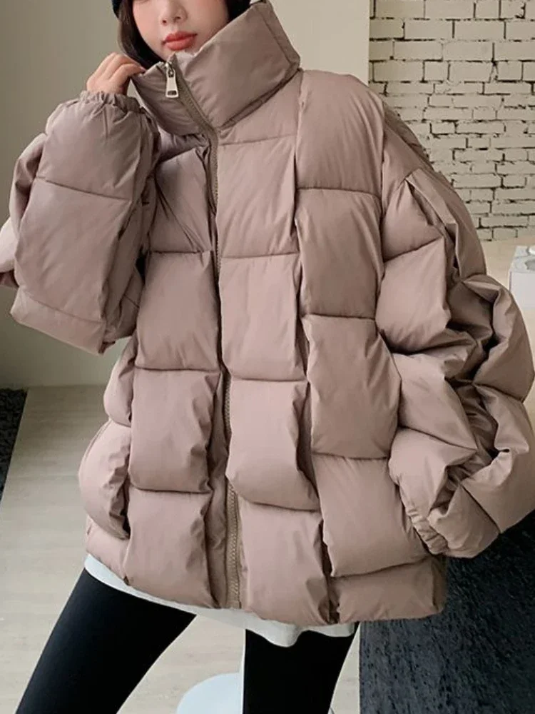 

Winter parkas for Women Three-dimensional Plaid Woven Fashion short Coat Solid High Street Warm Thick 2025 cotton Winter Jacket