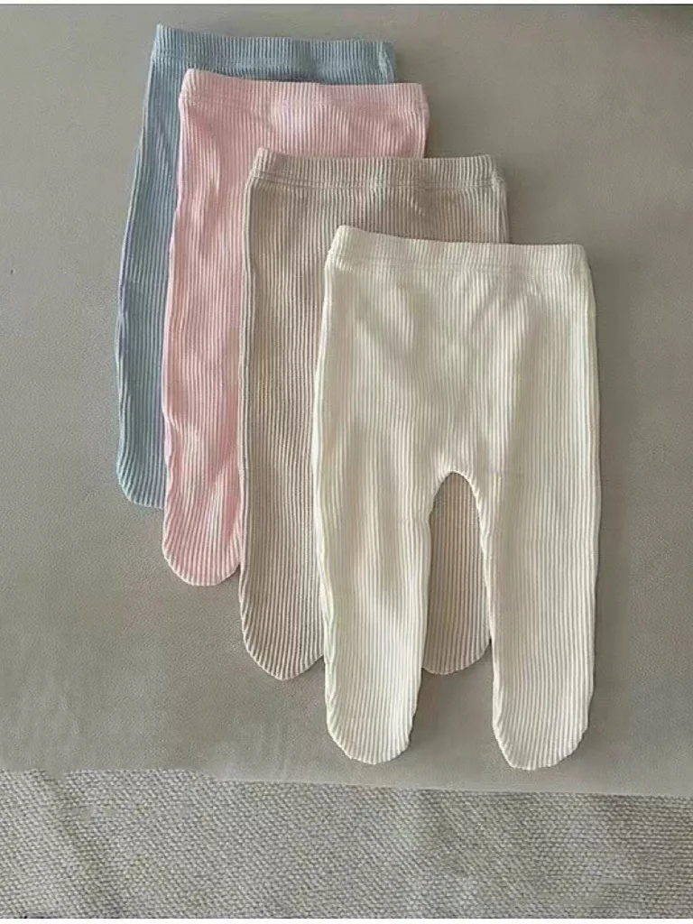 2024 Autumn New Baby Pantyhose Cotton Toddler Boy Girl Solid Simple Ribbed Leggings Infant Versatile Casual Tights Baby Trousers