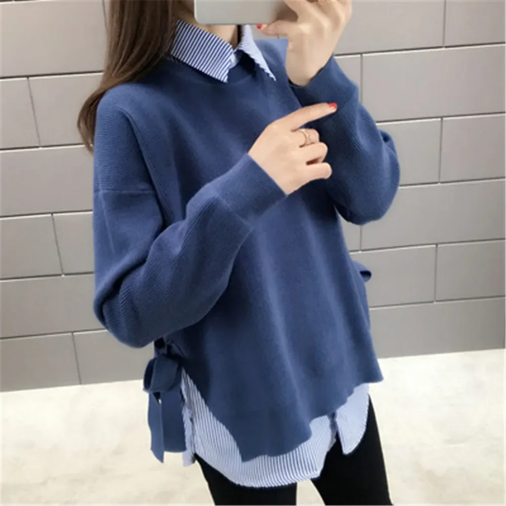 

2025 Pullover Women Solid Spring Lace Up Stylish Side-slit Korean Style Leisure Plus Size Loose Womens Sweaters All-match ZT197