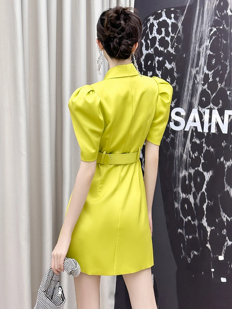 夏エレガントな女性のイブニングショートドレスブレザーフォーマルサテンパフスリーブスリムミニドレスストリート服パーティー Mujer Vestidos