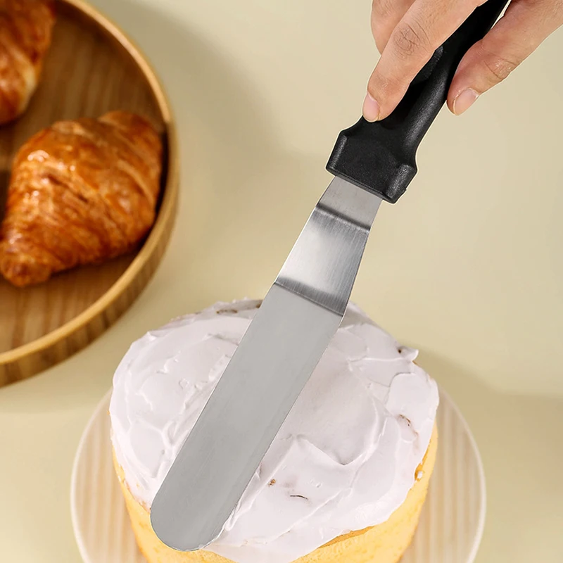 1PC Stainless Steel Cake Scraper 6/8/10/12 inch Plastic Handle Straight Curved Cream Spatula Baking Cake Cutter