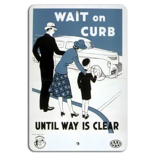Wait on Curb: Safety First Until the Way is Clear!-Aluminum-tin sign