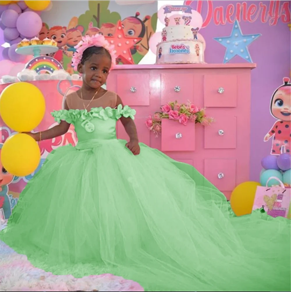Vestido largo plisado de flores con hombros descubiertos para fiesta de boda, vestido de niña de flores sin tirantes hasta el suelo, vestido de primera comunión nuevo