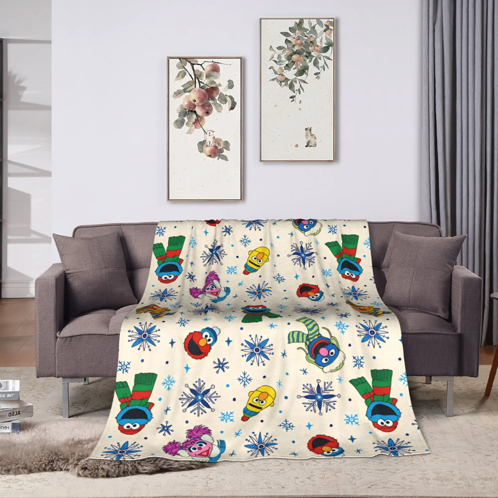 Christmas  Blanket S-Sesames Streets Picnic Flannel Throw Blanket For Couch Chair Soft Warm Quality Bedspread Birthday Present