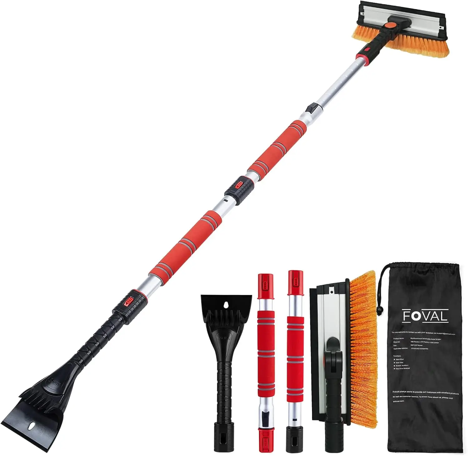 

Выдвижная щетка для снега и скребок для льда размером 62,4 дюйма с ракелем для лобового стекла автомобиля, 270 ° Поворотная головка, пенопластовая рукоятка