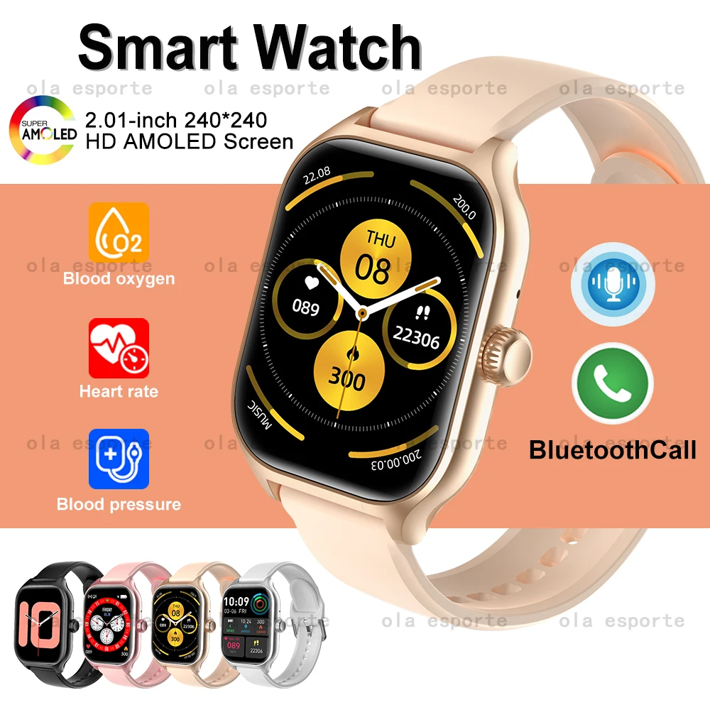 

Смарт-часы для здоровья для мужчин и женщин, AMOLED-экран, Bluetooth-вызов, NFC, умные часы, мониторинг сердечного ритма, кислорода в крови, 100 + спортивные режимы