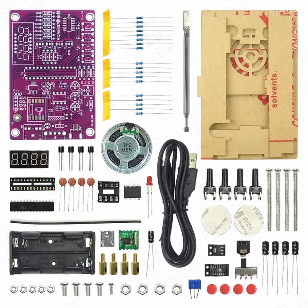 DIY FM Radio Electronic Kit Adjustable Frequency 87-108MHz Digital Display Soldering Project Practice Solder RDA5807S