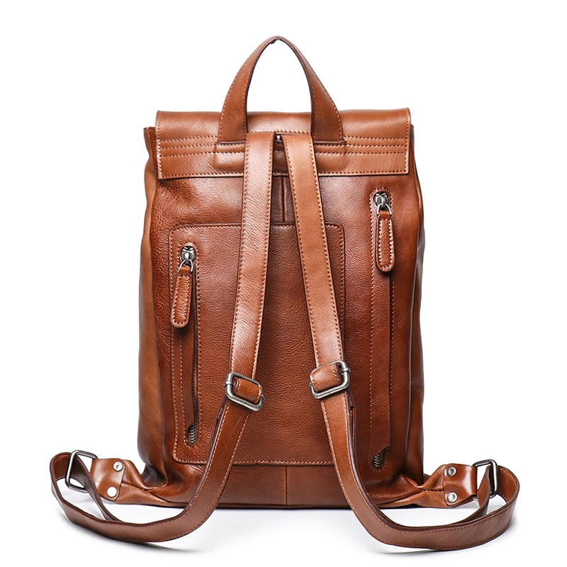 Mochila Vintage de cuero Real para mujer, bolso escolar de alta calidad para hombre, mochila de viaje para ordenador portátil de 12 pulgadas